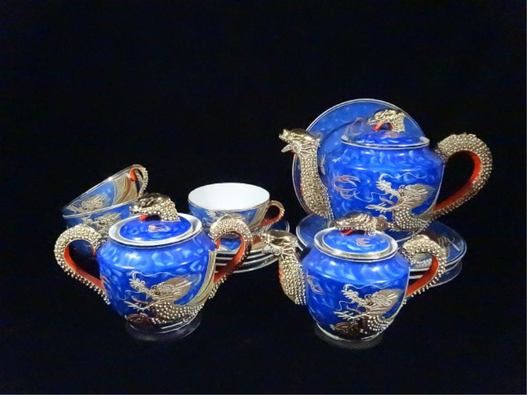 HANDPAINTED JAPANESE TEA SET, BLUE WITH DRAGON DESIGN, Oct 14, 2014