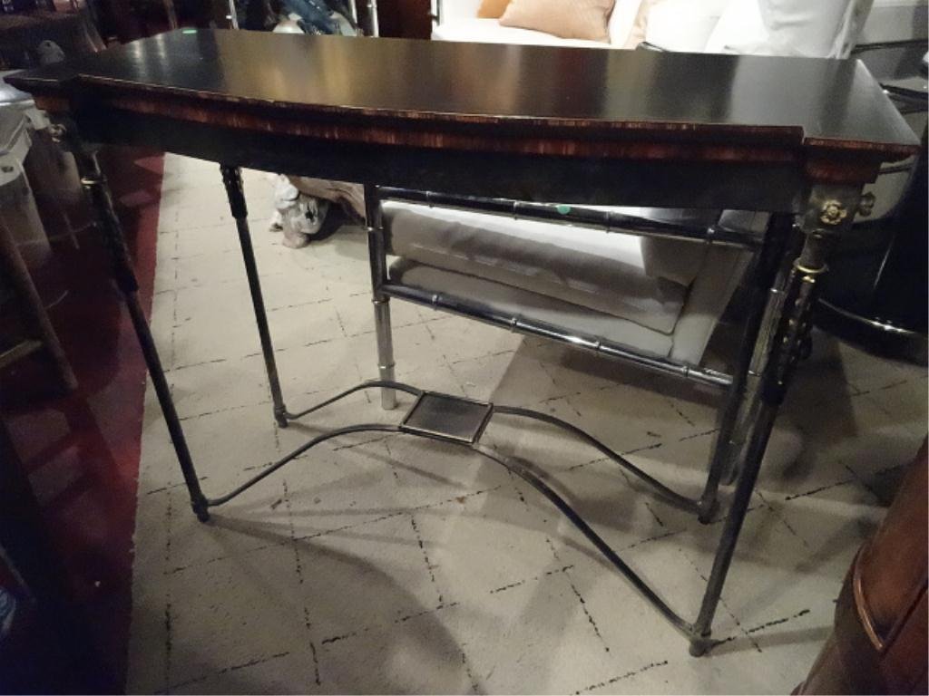ART & COMMERCE EDWARDIAN STYLE METAL CONSOLE TABLE,: ART & COMMERCE EDWARDIAN STYLE METAL CONSOLE TABLE, COMPLETELY HAND MADE, LABELED ART & COMMERCE, DALLAS, TX, APPROX 36" X 30" X 14"