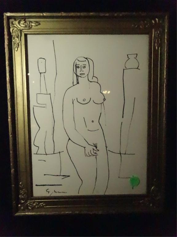 BEN SHANN (LITHUANIAN-AMERICAN, 1898-1969, ATTRIBUTED),: BEN SHANN (LITHUANIAN-AMERICAN, 1898-1969, ATTRIBUTED), CUBIST DRAWING OF A WOMAN, SIGNED, APPROX 14.25" X 11.25" FRAMED, SKU637.09