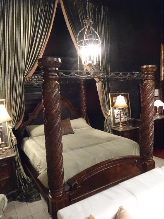 OPULENT 6PC KING 4 POSTER BEDROOM SET, CANOPY TOP BED,: OPULENT 6PC KING 4 POSTER BEDROOM SET, CANOPY TOP BED, MARBLE TOP DRESSER, MIRROR, 2 MARBLE TOP NIGHTSTANDS, ARMOIRE