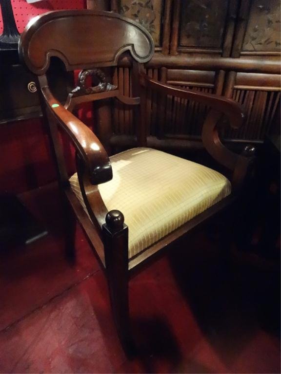 BIEDERMEIER EMPIRE STYLE ARMCHAIR, GOLD UPHOLSTERED: BIEDERMEIER EMPIRE STYLE ARMCHAIR, GOLD UPHOLSTERED SEAT, EXCELLENT CONDITION