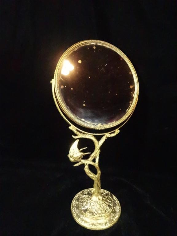 BRASS VANITY MIRROR, APPROX 12.5"H: BRASS VANITY MIRROR, APPROX 12.5"H