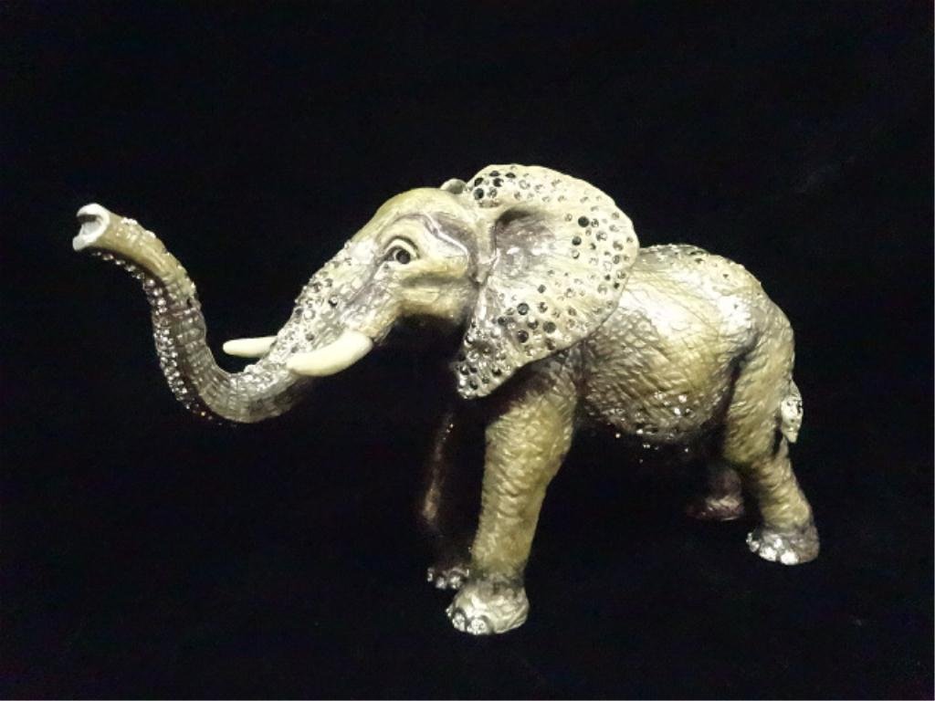 JAY STRONGWATER ELEPHANT FIGURINE, ENAMEL WITH: JAY STRONGWATER ELEPHANT FIGURINE, ENAMEL WITH SWAROVSKI CRYSTALS, APPROX 4.5" X 7.5", SKU692