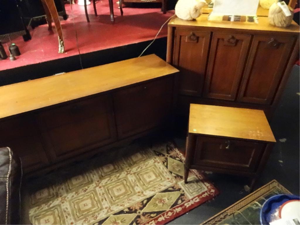 3 PC BASIL-WITZ MID CENTURY BEDROOM SET, INCLUDES: 3 PC BASIL-WITZ MID CENTURY BEDROOM SET, INCLUDES DRESSER, TALL CHEST, NIGHTSTAND, GOOD SOLID CONDITION, NIGHTSTAND HAS WEAR TO TOP, STAMPED BASIL-WITZ
