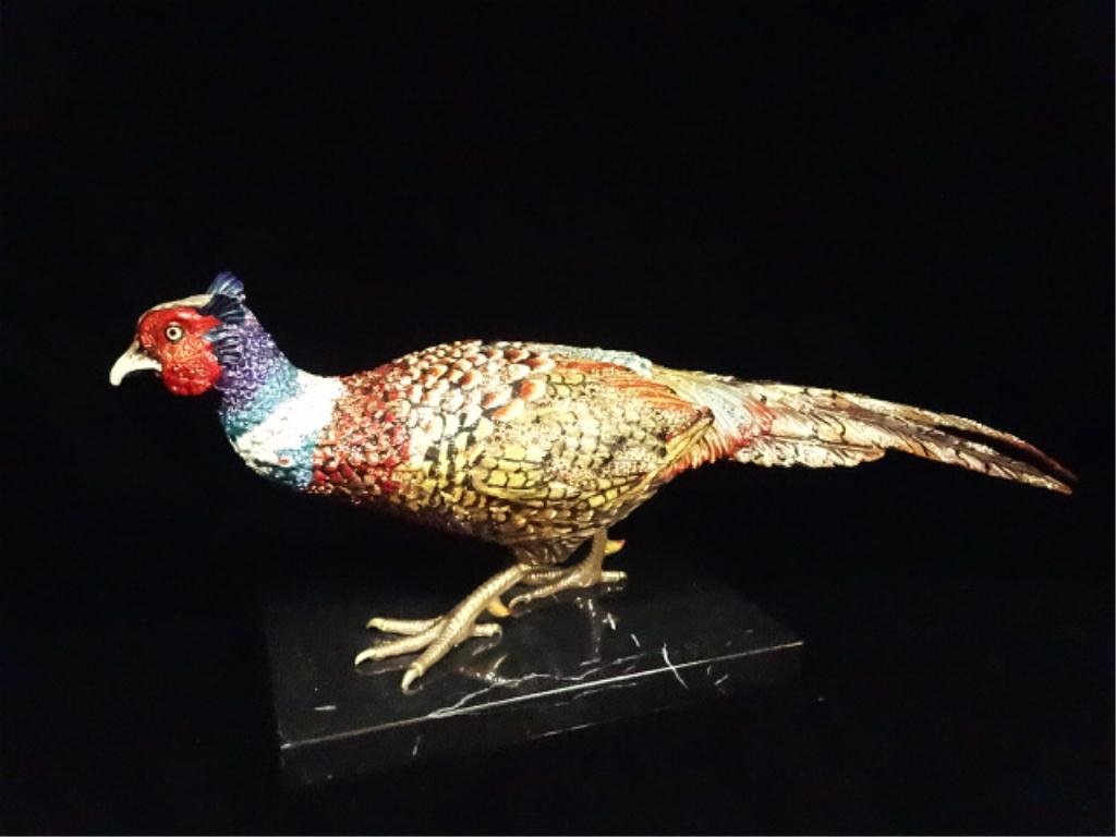 LARGE JAY STRONGWATER PHEASANT FIGURINE, LIMITED: LARGE JAY STRONGWATER PHEASANT FIGURINE, LIMITED EDITION OF 300, SIGNED ON BASE, DATED 2009, ENAMEL WITH SWAROVSKI CRYSTAL, APPROX 6" X 18.5" X 4.5", SKU692