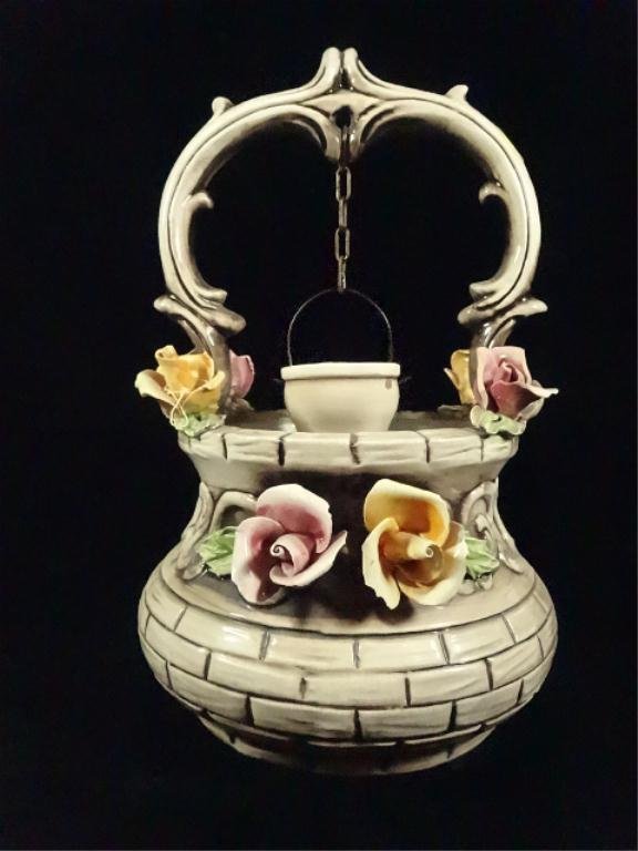 CAPODIMONTE PORCELAIN WISHING WELL WITH ROSES, MARKED,: CAPODIMONTE PORCELAIN WISHING WELL WITH ROSES, MARKED, MADE IN ITALY, APPROX 11"H, SKU687.21