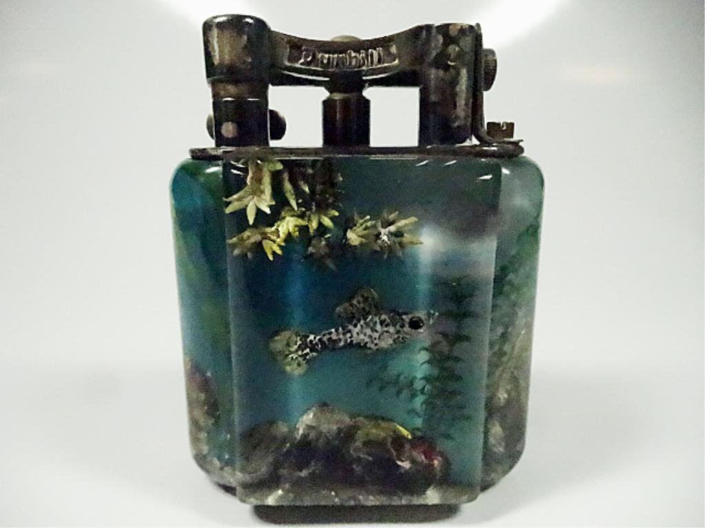 RARE DUNHILL SERVICE SIZE LIGHTER, AQUARIUM DESIGN,: RARE DUNHILL SERVICE SIZE LIGHTER, AQUARIUM DESIGN, CIRCA 1950'S BY BEN SHILLINGFORD FOR DUNHILL, REVERSE CARVED PERSPEX PANELS, INTAGLIO PAINTED, APPROX 2.75" X 2.25", SKU9667.06