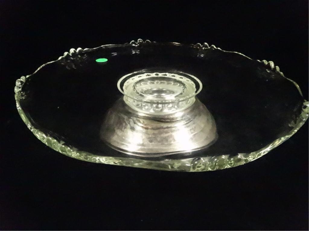 CRYSTAL CAKE PLATTER WITH METAL BASE, APPROX 3.25" X: CRYSTAL CAKE PLATTER WITH METAL BASE, APPROX 3.25" X 13.5"