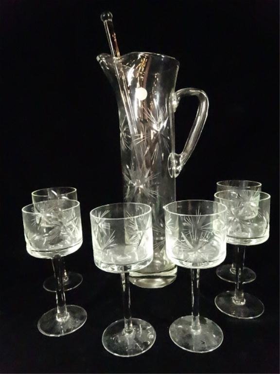 8 PIECE CRYSTAL COCKTAIL SET, INCLUDES PITCHER WITH: 8 PIECE CRYSTAL COCKTAIL SET, INCLUDES PITCHER WITH STIRRER & SIX GLASSES, SKU714.15