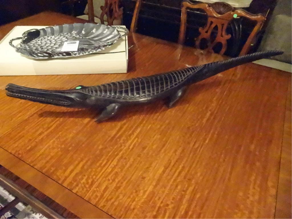 AFRICAN CARVED WOOD EBONY ALLIGATOR, APPROX 44"L,: AFRICAN CARVED WOOD EBONY ALLIGATOR, APPROX 44"L, SKU744.09