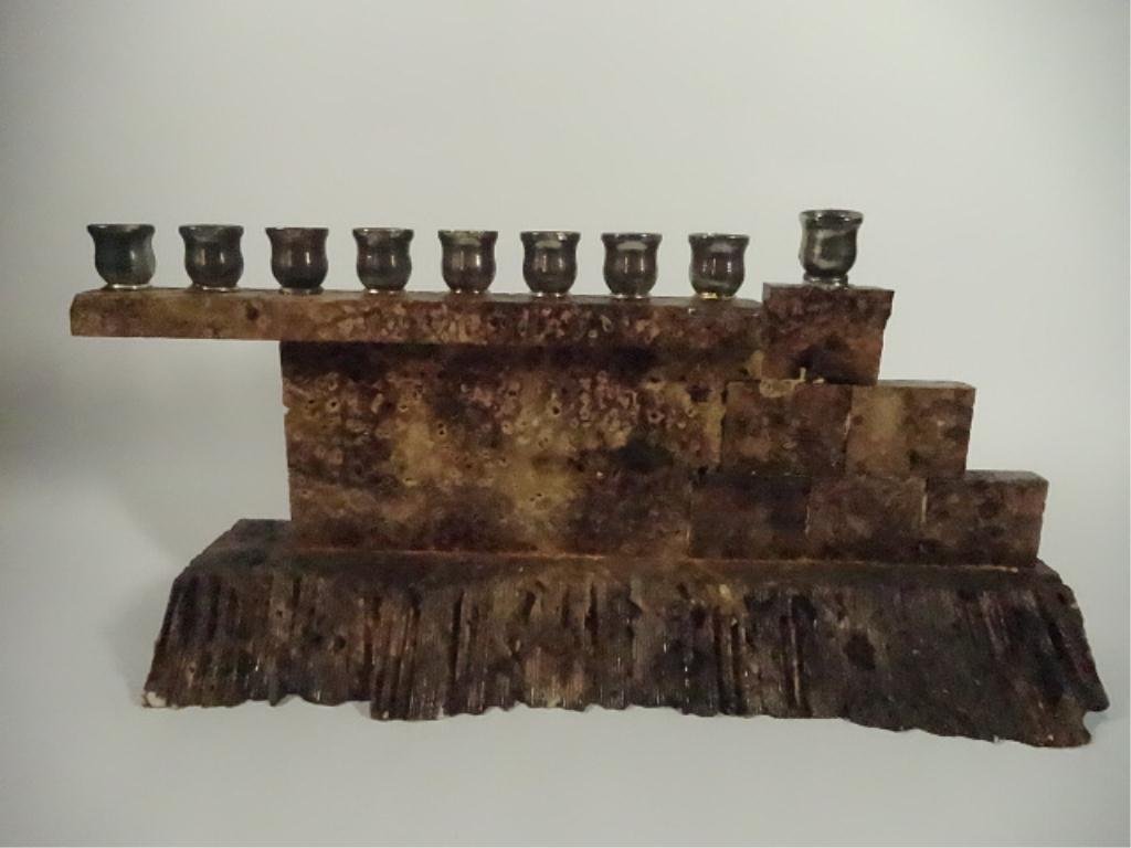 MENORAH WITH WAILING WALL STYLE STONE BASE, APPROX 6" X: MENORAH WITH WAILING WALL STYLE STONE BASE, APPROX 6" X 13.5", SKU742.10