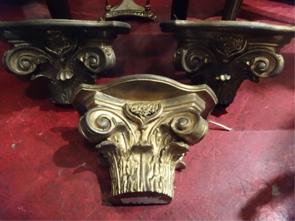 3 WOOD IONIC COLUMN WALL BRACKETS, GOLD FINISH, APPROX: 3 WOOD IONIC COLUMN WALL BRACKETS, GOLD FINISH, APPROX 14"W, SKU710.20