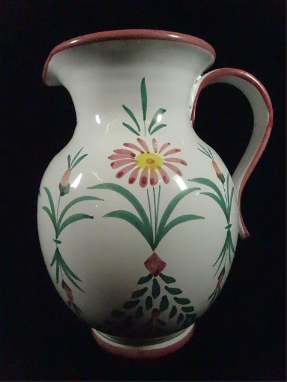 ETHAN ALLEN PAINTED PORCELAIN PITCHER, MADE IN ITALY,: ETHAN ALLEN PAINTED PORCELAIN PITCHER, MADE IN ITALY, APPROX 10"H, SKU740.15