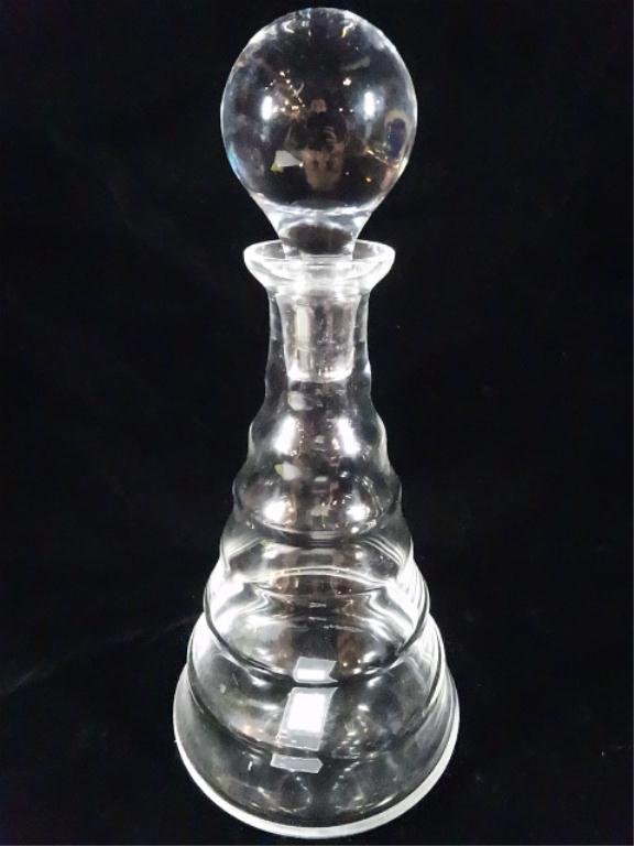 VAL ST. LAMBERT CRYSTAL DECANTER, RIPPLED BASE, ROUND: VAL ST. LAMBERT CRYSTAL DECANTER, RIPPLED BASE, ROUND STOPPER, ETCHED VAL ST. LAMBERT MARK, 11"H SKU710.14