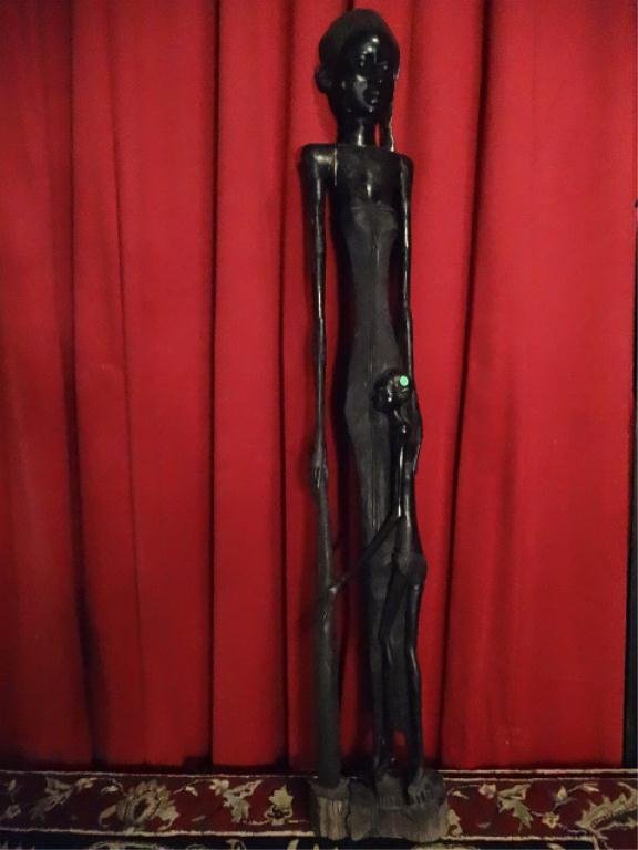 HUGE AFRICAN EBONY WOOD STATUE, FEMALE WITH CHILD,: HUGE AFRICAN EBONY WOOD STATUE, FEMALE WITH CHILD, SOLID EBONY, EXCELLENT CONDITION, 5.3"H, SKU744.77