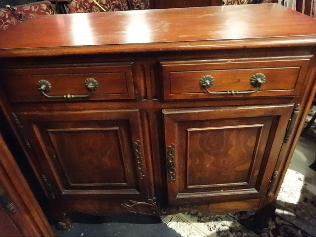 FRENCH STYLE BUFFET, BRASS PULLS, MATCHING DINING SET: FRENCH STYLE BUFFET, BRASS PULLS, MATCHING DINING SET AND SIDEBOAR SOLD SEPARATELY, SKU674