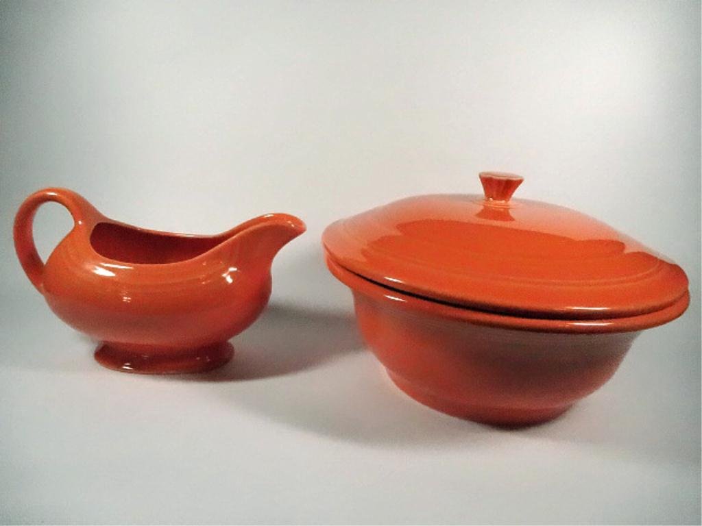 2 PC FIESTAWARE, TANGERINE, GRAVY AND COVERED BOWL,: 2 PC FIESTAWARE, TANGERINE, GRAVY AND COVERED BOWL, APPROX 4.5" X 8" & APPROX 9" DIAMETER