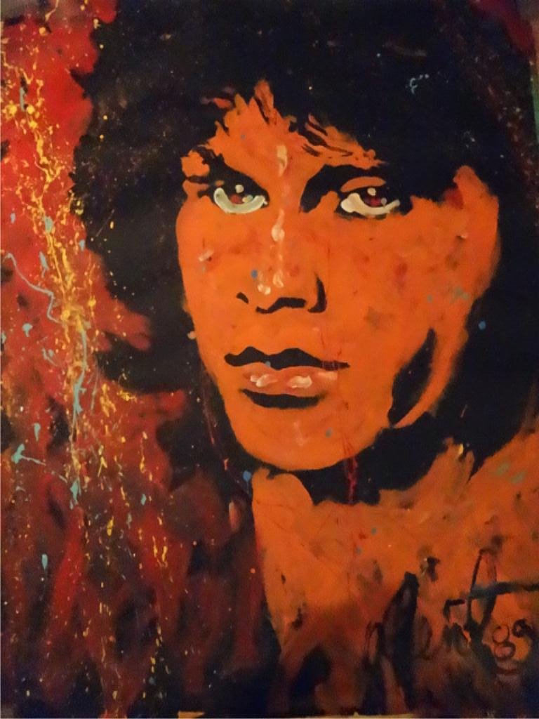 LARGE DENNY DENT ACRYLIC PAINTING ON PAPER, JIM: LARGE DENNY DENT ACRYLIC PAINTING ON PAPER, JIM MORRISON PORTRAIT, SIGNED AND DATED '89 LOWER RIGHT, UNFRAMED ON ROLLED PAPER, APPROX 53" X 69"