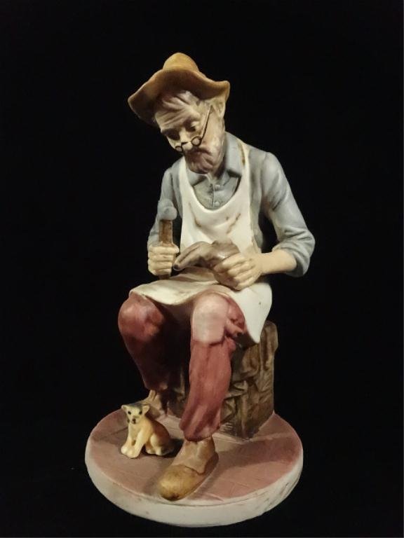 CAPODIMONTE STYLE PORCELAIN FIGURINE, COBBLER, APPROX: CAPODIMONTE STYLE PORCELAIN FIGURINE, COBBLER, APPROX 7.5"H