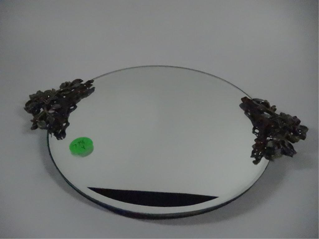 MIRROR VANITY TRAY WITH ENAMELED HANDLES, APPROX: MIRROR VANITY TRAY WITH ENAMELED HANDLES, APPROX 10.75"W, SKU778.04