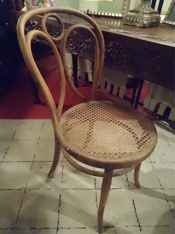 ANTIQUE THONET BENTWOOD CAFE CHAIR, CANE SEAT: ANTIQUE THONET BENTWOOD CAFE CHAIR, CANE SEAT, VERY GOOD CONDITION, ONE BENTWOOD SCROLL HAS COME LOOSE FROM FRAME, SKU799