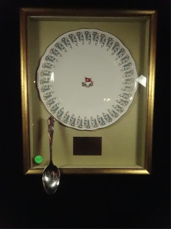 2 PC RMS TITANIC WHITE STAR LINE 1ST CLASS BOWL AND: 2 PC RMS TITANIC WHITE STAR LINE 1ST CLASS BOWL AND SPOON FROM THE MOVIE TITANIC, REPRODUCTION, BOWL IS FRAMED, APPROX 16.5" X 13.5", SKU806.15.16