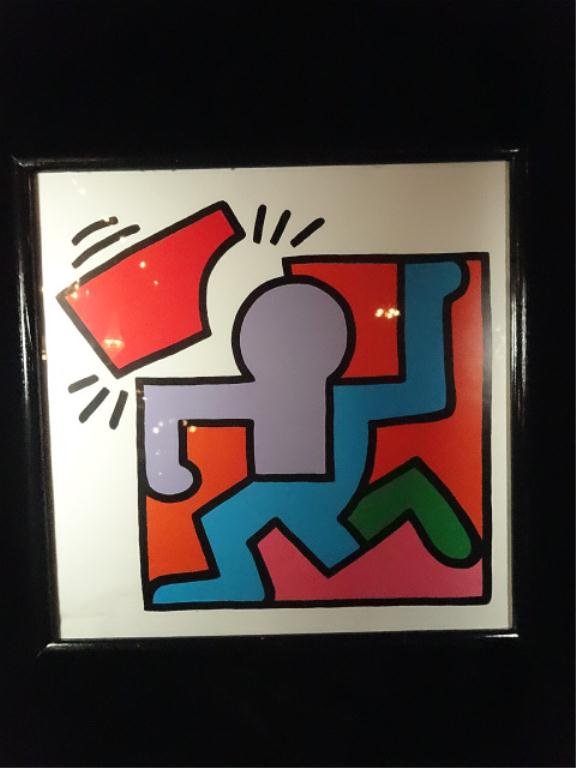 KEITH HARING POSTER, IN BLACK FRAME, 20.25" X 20": KEITH HARING POSTER, IN BLACK FRAME, 20.25" X 20" FRAMED, SKU807.05