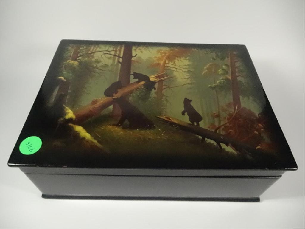 PAINTED WOOD BOX, WOODLAND SCENE WITH BEARS, APPROX: PAINTED WOOD BOX, WOODLAND SCENE WITH BEARS, APPROX 10.25"X 7.5" X 3.5"H, SKU7716