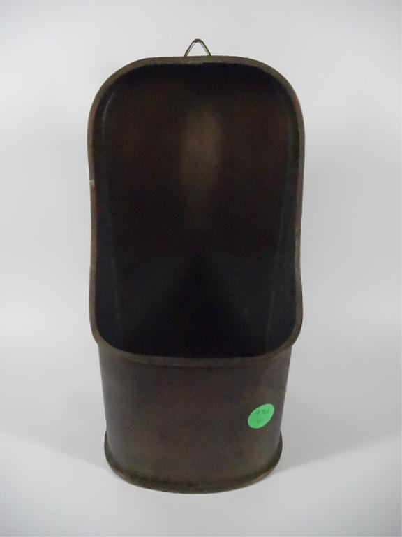 COPPER FINISH HANGING LETTER BOX, MARKED HONG KONG,: COPPER FINISH HANGING LETTER BOX, MARKED HONG KONG, APPROX 9.75"H, SKU9766.04