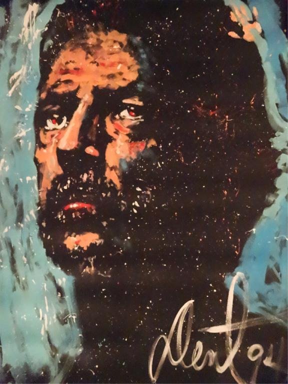 LARGE DENNY DENT ACRYLIC PAINTING ON PAPER, PORTRAIT OF: LARGE DENNY DENT ACRYLIC PAINTING ON PAPER, PORTRAIT OF ERIC CLAPTON, SIGNED DENT AND DATED '93 LOWER RIGHT, UNFRAMED ON ROLLED PAPER, VERY GOOD CONDITION, APPROX 54" X 70"