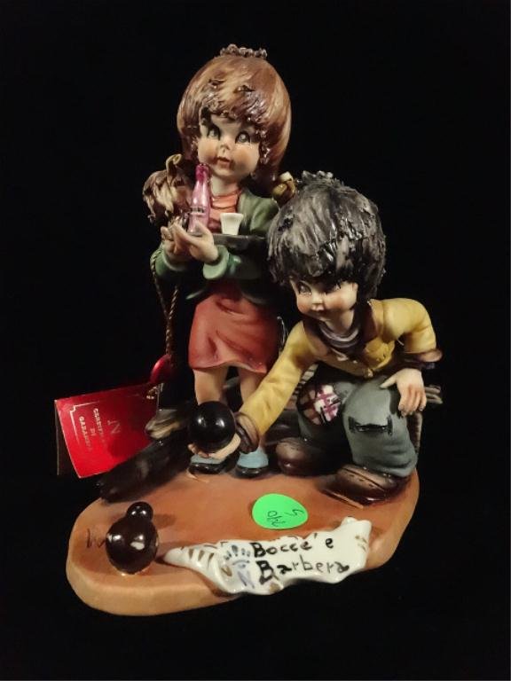 CAPODIMONTE PORCELAIN FIGURAL GROUP, BOCCE E BARBERA,: CAPODIMONTE PORCELAIN FIGURAL GROUP, BOCCE E BARBERA, MARKED, WITH CERTIFICATE, APPROX 6.75"H