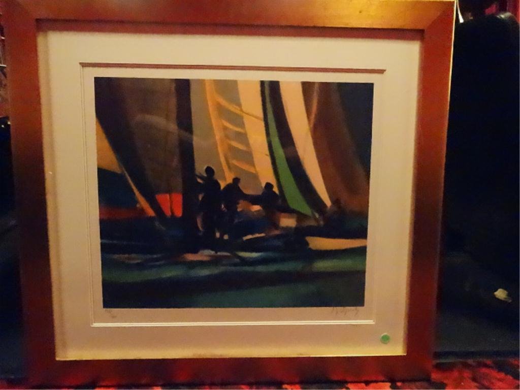 MARCEL MOULY SIGNED LIMITED EDITION LITHOGRAPH, SAILING: MARCEL MOULY SIGNED LIMITED EDITION LITHOGRAPH, SAILING SCENE, PENCIL SIGNED LOWER RIGHT, NUMBERED 153/300 LOWER LEFT, 30" X 33" FRAMED SIZE, SKU833.4
