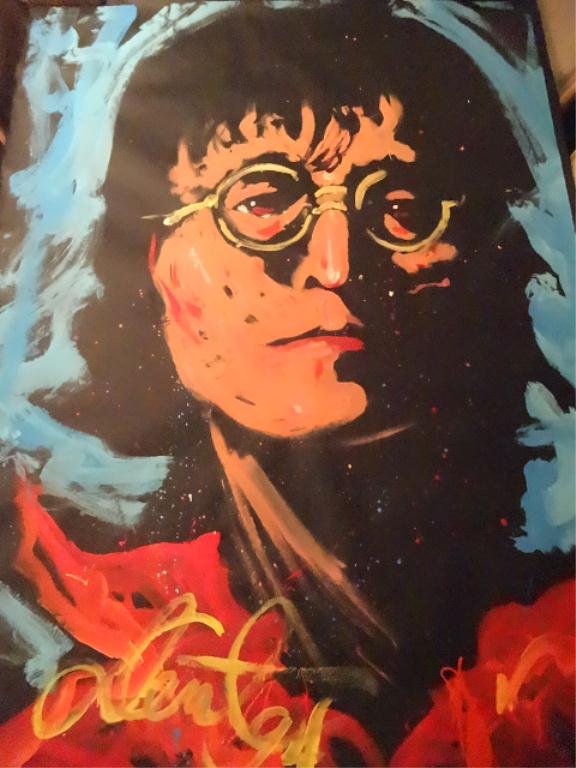 LARGE DENNY DENT ACRYLIC PAINTING ON PAPER, JOHN LENNON: LARGE DENNY DENT ACRYLIC PAINTING ON PAPER, JOHN LENNON PORTRAIT, SIGNED AND DATED '94 LOWER LEFT, UNFRAMED ON ROLLED PAPER, #2 OF TWO SIMILAR IN THIS AUCTION, EACH SOLD SEPARATELY, APPROX 53" X 69",