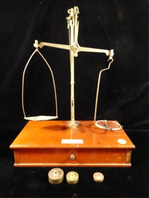 VINTAGE ENGLISH SCALE, WOOD & BRASS, BY EVANS, SONS,: VINTAGE ENGLISH SCALE, WOOD & BRASS, BY EVANS, SONS, LESCHER & WEBB, LIVERPOOL