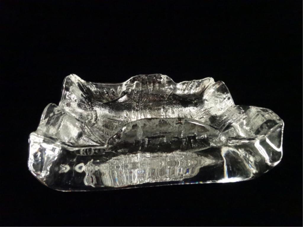 DAUM FRANCE CRYSTAL ASHTRAY, ONE CHIP, ETCHED DAUM: DAUM FRANCE CRYSTAL ASHTRAY, ONE CHIP, ETCHED DAUM FRANCE, APPROX 5" X 6"