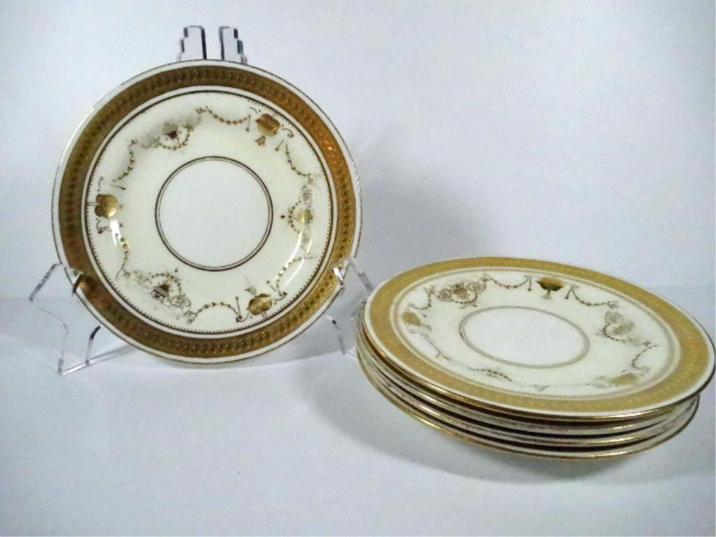 5 MINTON CHINA PLATES, IVORY, GOLD AND WHITE, VERY GOOD: 5 MINTON CHINA PLATES, IVORY, GOLD AND WHITE, VERY GOOD CONDITION WITH NO CHIPS, MARKED MINTONS ENGLAND, 6 1/8"