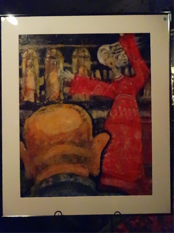 LARGE SOPHIA GAU PAINTING, TITLED AT THE OPERA, MATTED: LARGE SOPHIA GAU PAINTING, TITLED AT THE OPERA, MATTED WITH BLACK FRAME, 48" X 40" FRAMED, SKU825.04