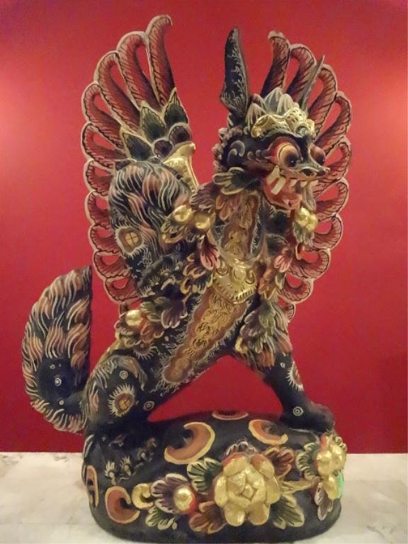 LARGE BALINESE WOOD GARUDA WALL PLAQUE, ELABORATELY: LARGE BALINESE WOOD GARUDA WALL PLAQUE, ELABORATELY PAINTED, 16" X 11", SKU895