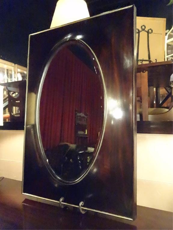 BARBARA BARRY FOR BAKER WALL MIRROR, SCULPTED MAHOGANY: BARBARA BARRY FOR BAKER WALL MIRROR, SCULPTED MAHOGANY VENEER FRAME, #2 OF TWO IDENTICAL MIRRORS FOR SALE THIS AUCTION, LABELED BARBARA BARRY COLLECTION, APPROX 35"H, SKU916