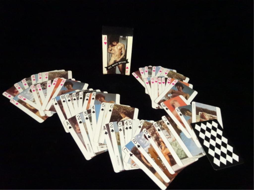 EROTIC PLAYING CARDS, ALL MALE REVUE, GRAPHIC PHOTOS,: EROTIC PLAYING CARDS, ALL MALE REVUE, GRAPHIC PHOTOS, CIRCA 1970S, COMPLETE DECK WITH 2 JOKERS, SKU895