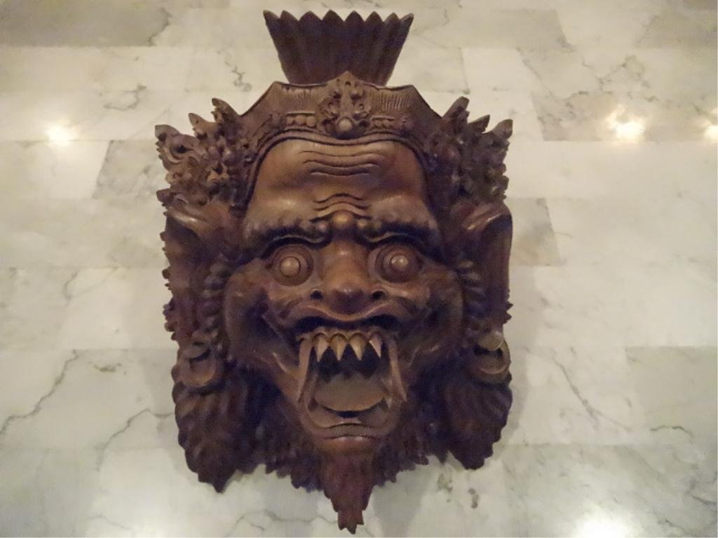 BALINESE CARVED WOOD BARONG MASK, FINELY CARVED, 11" X: BALINESE CARVED WOOD BARONG MASK, FINELY CARVED, 11" X 8", SKU895