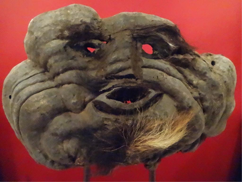 NEPALESE HIMALAYAN CARVED WOOD SHAMAN MASK, #5 OF 12: NEPALESE HIMALAYAN CARVED WOOD SHAMAN MASK, #5 OF 12 AVAILABLE THIS AUCTION, STAND NOT INCLUDED, 11" X 7.5", SKU895
