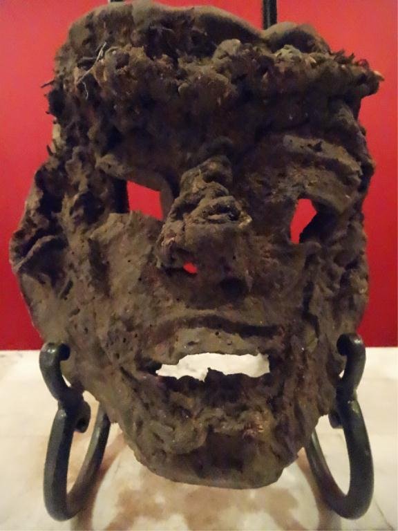 NEPALESE HIMALAYAN CARVED WOOD SHAMAN MASK, #9 OF 12: NEPALESE HIMALAYAN CARVED WOOD SHAMAN MASK, #9 OF 12 AVAILABLE THIS AUCTION, STAND NOT INCLUDED, 8" X 7", SKU895
