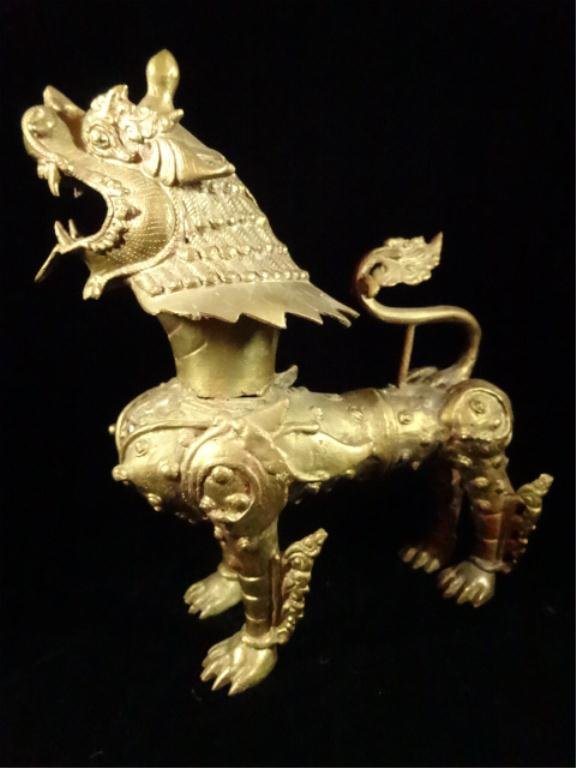 BRASS FOO LION, HANDCRAFTED IN INDIA, APPROX 13"H: BRASS FOO LION, HANDCRAFTED IN INDIA, APPROX 13"H