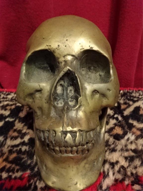 ASIAN BRONZE SKULL, WITH INDEPENDENT LOWER JAW, 8" X: ASIAN BRONZE SKULL, WITH INDEPENDENT LOWER JAW, 8" X 6", SKU895