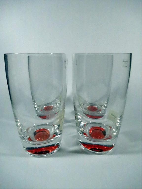 4 KATE SPADE CRYSTAL TUMBLERS, CORAL COLOR BASES,: 4 KATE SPADE CRYSTAL TUMBLERS, CORAL COLOR BASES, LABELED KATE SPADE, VERY GOOD CONDITION, NO CHIPS, 6"H, SKU885