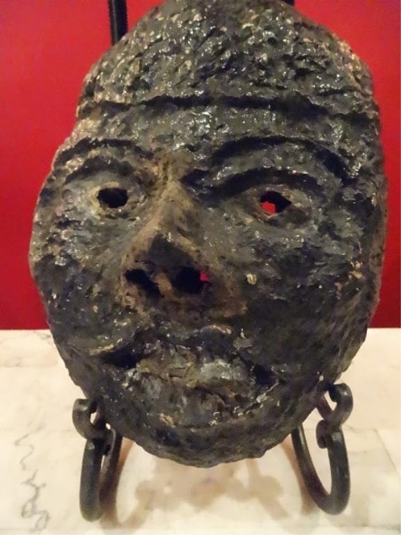 NEPALESE HIMALAYAN CARVED WOOD SHAMAN MASK, STAND NOT: NEPALESE HIMALAYAN CARVED WOOD SHAMAN MASK, STAND NOT INCLUDED, 7" X 9.5", SKU895