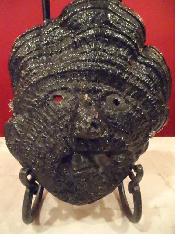NEPALESE HIMALAYAN CARVED WOOD SHAMAN MASK, STAND NOT: NEPALESE HIMALAYAN CARVED WOOD SHAMAN MASK, STAND NOT INCLUDED, 9" X 10", SKU895