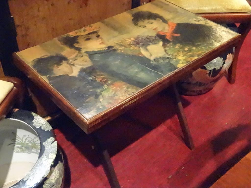 FOLDING PAINTED TRAY TABLE, 2 19TH CENTURY LADIES,: FOLDING PAINTED TRAY TABLE, 2 19TH CENTURY LADIES, APPROX 28"W, SKU890.19