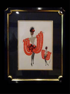 ERTE (ROMAIN DE TIRTOFF). UNTITLED. ORIGINAL INK AND: ERTE (ROMAIN DE TIRTOFF). UNTITLED. ORIGINAL INK AND GOUACHE ON PAPER. SIGNED LOWER RIGHT. ERTE ORIGINAL PAPERWORK ON BACK LISTING CATALOG NUMBER AND DETAILS OF THE WORK. FRAMED SIZE IS 17 1/2" X 21 7